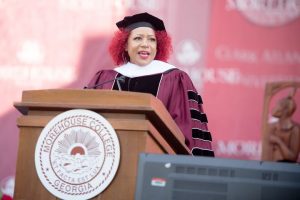 Nikole Hannah-Jones speaking at the commencement ceremony for Morehouse College in Atlanta on May 16.