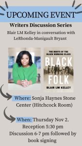 Image of Blair LM Kelley and cover of her book, Black Folk